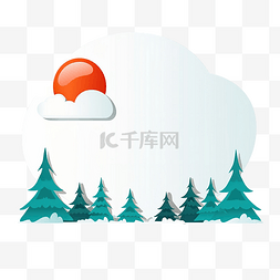 带雪花的树图片_冬季森林中带圣诞帽的纸质语音气