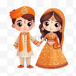 婚礼中的人物图片_印度传统婚礼情侣角色中的可爱情