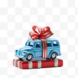 节日圣诞贺卡，上面有红色玩具车