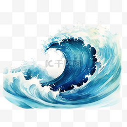 沙水池图片_水彩海浪波波插画海洋插画
