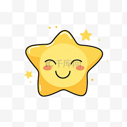 可爱的黄色涂鸦明星微笑脸闭着眼