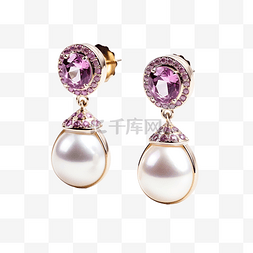 白色耳图片_白色珍珠耳环和玫瑰紫色宝石耳环