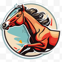 奔跑中的图片图片_一匹马在圆形徽章中奔跑的插图 