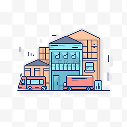 彩色背景下的仓库和办公室之城 