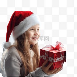 女子特写图片_戴着圣诞帽窗边有礼盒的女孩特写