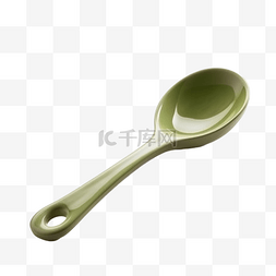 用餐图片_绿色陶瓷勺子与剪切路径隔离