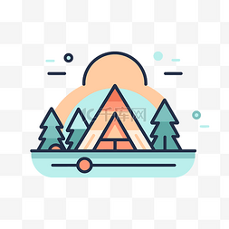 简单的平面露营标志与山 向量