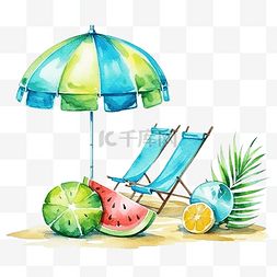 手绘刷牙图片_海滩夏日插画水彩水夏季元素
