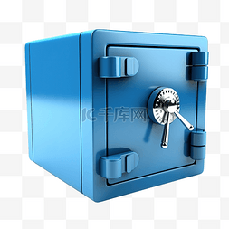 被动收益图片_蓝色保险箱隔离商业银行概念 3D 