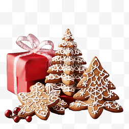 圣诞树形状的圣诞姜饼和红色的工