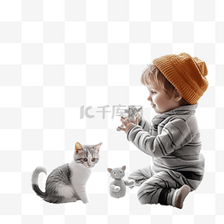 小孩子和宠物图片_下雪的冬日，小男孩在托儿所的窗