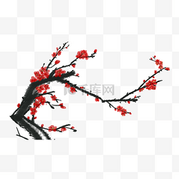 红色新年树枝图片_水墨风新年梅花