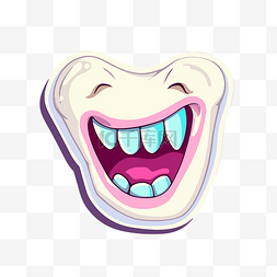 牙齒卡通图片_紫色背景下微笑的卡通牙齿 向量