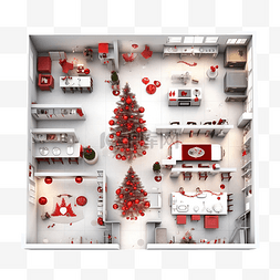 窗户里面图片_带有红色圣诞装饰品的厨房圣诞树