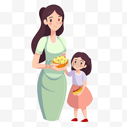 母亲剪贴画女人和小女孩分发饼干