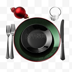 盘子菜图片_黑色盘子和复古餐具，配有绿色和