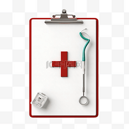 带有隔离医疗十字架和笔的剪贴板