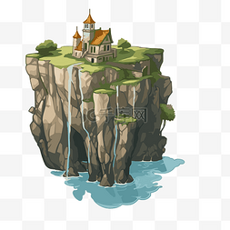 城堡卡通背景图片_水中城堡的悬崖剪贴画特征被隔离