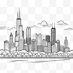 芝加哥城市景观天际线轮廓涂鸦绘