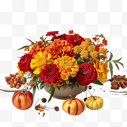 法式花瓶图片_质朴的感恩节餐桌中心装饰着万寿