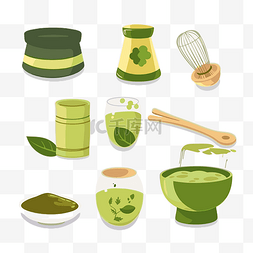 抹茶剪贴画套绿茶项目，包括碗卡