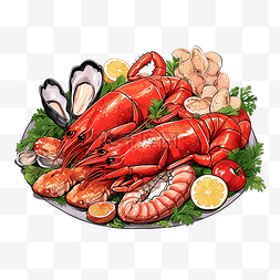 煮螃蟹图片_海鲜插画卡通风格浅色