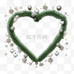 由圣诞树树枝和心形玻璃装饰制成