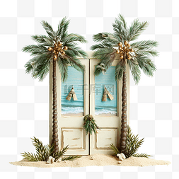 楚楚街入口图图片_微型圣诞树，门可俯瞰海滩和棕榈
