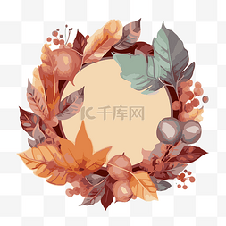 秋天的树叶剪贴画图片_水彩花环设计与秋天的树叶剪贴画
