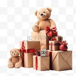 棕色玩具图片_美丽的圣诞礼物，玩具隔离在白色