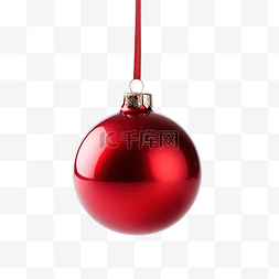 圣诞树上挂着的红色闪亮圣诞球的