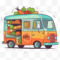 食品卡车图片_轮子上的餐食剪贴画矢量插图食品