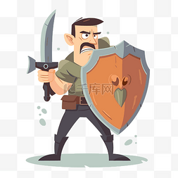 剑图形图片_惊慌的剪贴画卡通人物与剑和盾矢