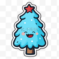蓝色圣诞树图片_一棵蓝色圣诞树的贴纸，上面有一