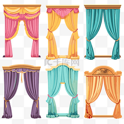 窗帘剪贴画不同颜色的窗帘和门设