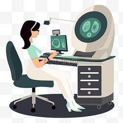卡通显微镜图片_超声检查剪贴画女外科医生在办公