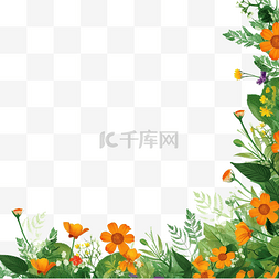 花朵与草叶子图片_春天背景边框和框架绿叶和草地与