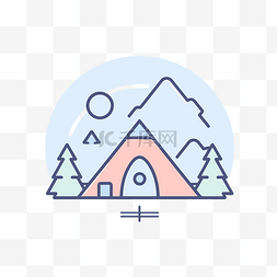 露营和山区的一行图标 向量