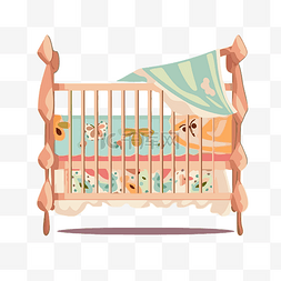 婴儿床剪贴画木制婴儿床，配有床