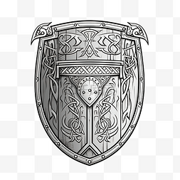 中世纪剑盾图片_维京木盾艺术线条维京武器PNG插图