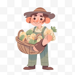 卡通捆图片_男农民拿着一篮子土豆农业卡通人