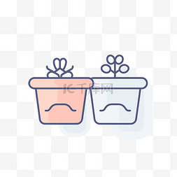 两个可爱的花盆内衬图标用于画线