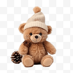 戴着圣诞帽玩具的可爱熊，爪子里