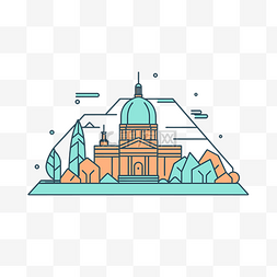 蒙特梭利教具图片_教堂和俯瞰教堂的山的插图 向量