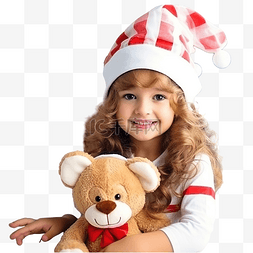 圣诞快乐，戴着圣诞帽的可爱小女