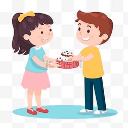 送蛋糕图片_给剪贴画男孩和女孩互相送生日蛋