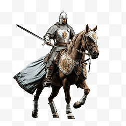 骑士和马图片_马背上有盾牌和剑的战士