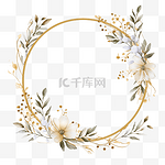 金色花卉圆形框架花环假日散景背景婚礼请柬模板