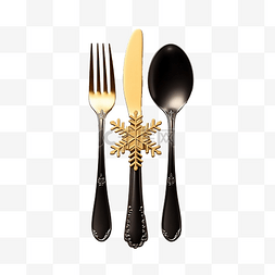 美食圣诞图片_黑色雪花圣诞金色餐具