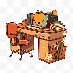 苹果电脑卡通图片_卡通绘图苹果办公桌与电脑电脑椅